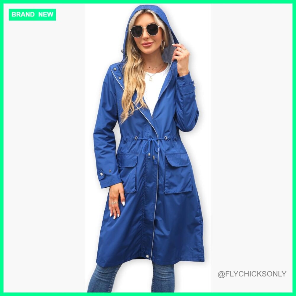 Waterproof Polyester Long Rain Jacket Hooded Tren… - image 1